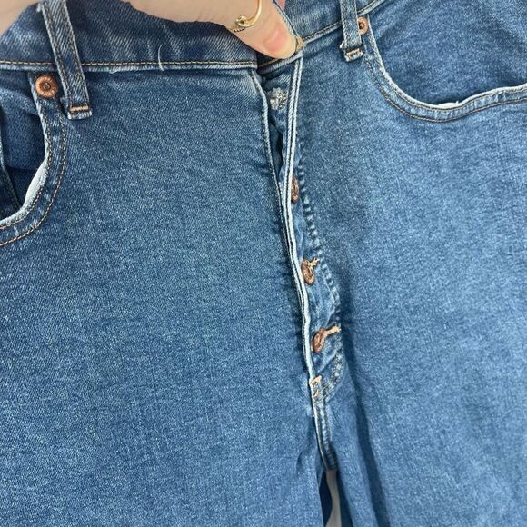 Express Womens Super High Rise Jeans Mom Button Fly Stretch 14 Regular Blue - Picture 6 of 11